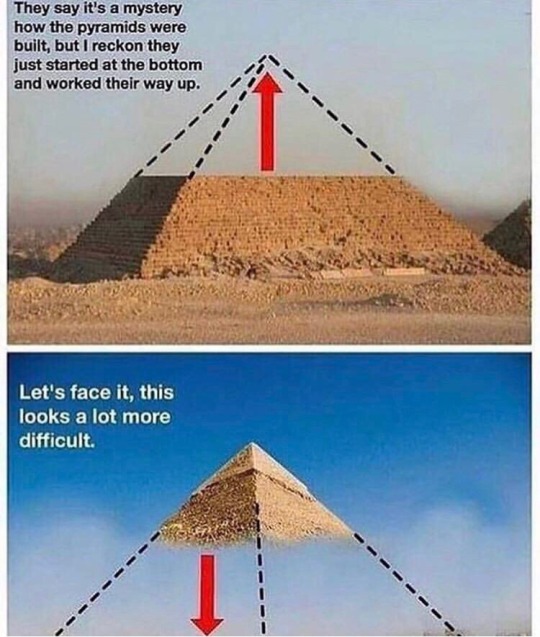 tuomey:  megidonitram:  johnnyjoestarrelatable:  i’ve been crying laughing over this for the past 5 minutes  This honestly reminds me of a show on the history channel where they spent like 25 minutes wondering how the sides of all the pyramids seemed