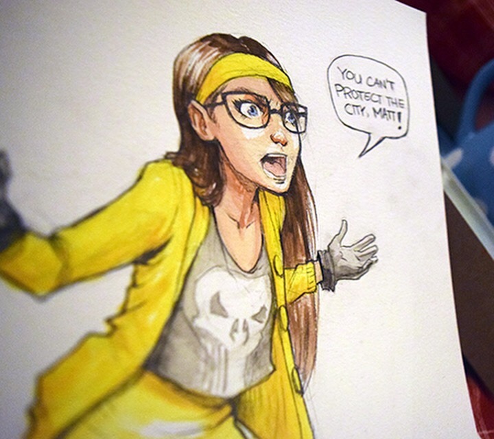 johnnyrocwell:More watercolor practice from the other night. Painting my homie Kara