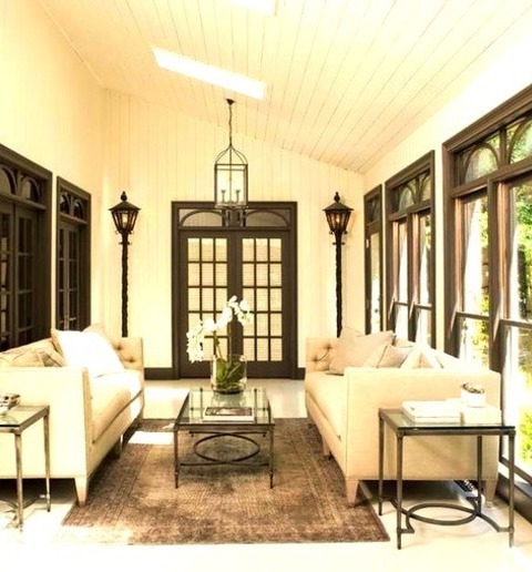 Side Yard PorchLarge Classic Screened-in Side Porch Idea With A Roof Extension
