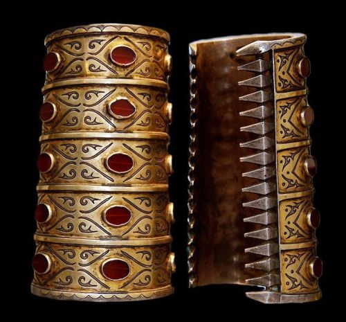 Gold Washed Silver Bracelets With Carnelian. Turkman Tribe. Cuffs of this size covers practically th