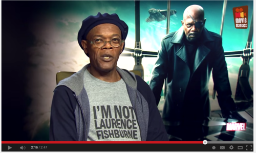 the-act-is-on:So i was watching a Winter Solider interview and i came across this gem    lets take a closer look shall we?    can we just    Samuel L. Jackson own a t-shirt saying “I’m not Laurence Fishburne”  Beautiful 