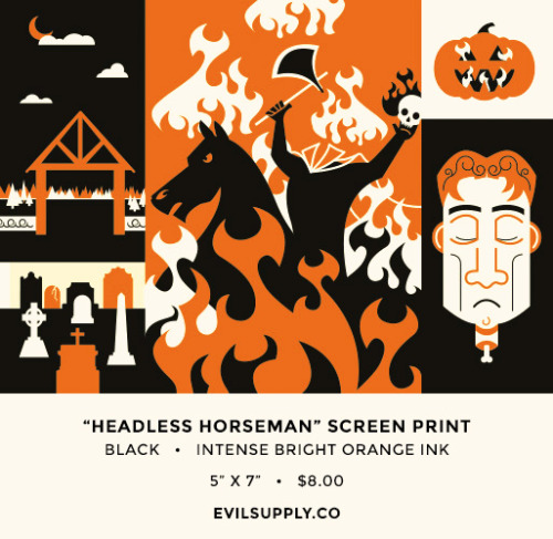 evilsupplyco: Our “Headless Horseman” screen print is available in our store. Printed wi