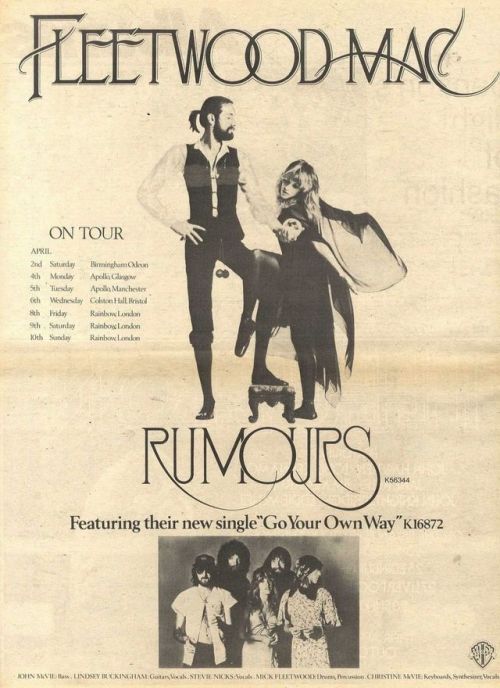 goldduststevie:An ad for the UK leg of the Rumours Tour - 1977.