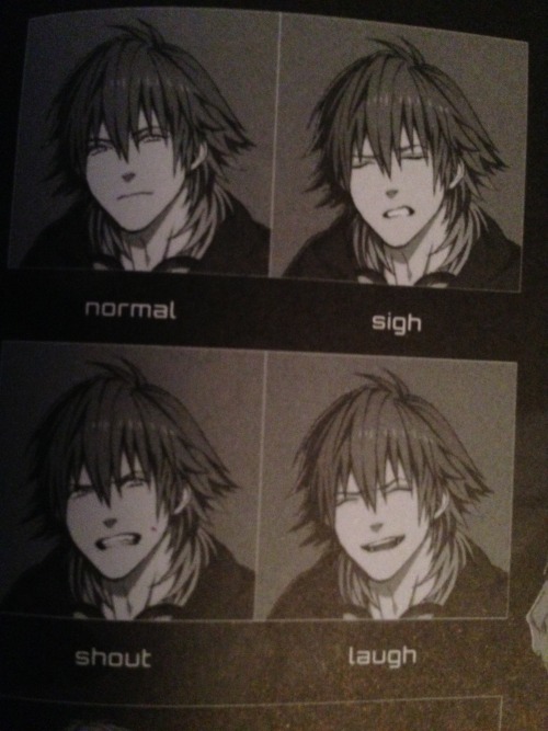 fuwa-fuwa-gem:  Sly Blue / Aoba facial expressions from the DRAMAtical Murder re:code Material Book 