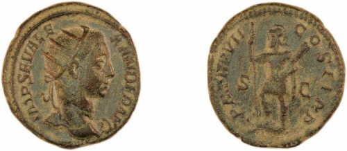 Coins with laureate, radiate, or diademed heads of emperors (obverse) and the goddess Roma (reverse)