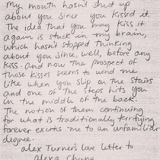 faksmiles:  &ldquo;Alex Turner’s love letter to Alexa Chung&rdquo; #AlexTurner