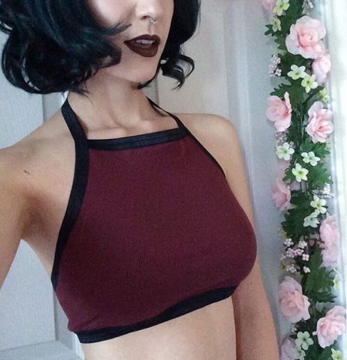 ammeb:  Another bralette from the holiday collection is this deep maroon rib knit halter this halter