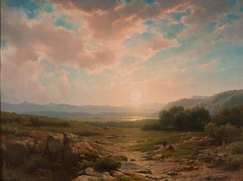 Landscape with a Couple Alone at Sunset, Cornelis Lieste (1817-1861)