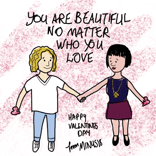 minus18:Whether you’re straight or queer, Valentines Day is for everyone!drawn