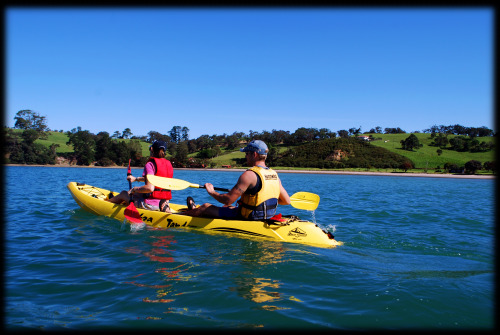 Annette and I Kayaking in Algies Bay, New Zealand