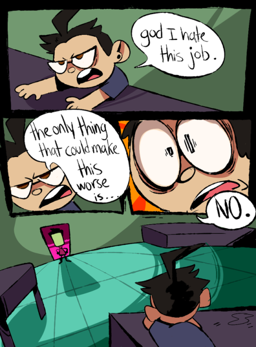 intruderzim:a comic based off a true experience @sleepyspellz had at work!!!! now i’ve fulfill