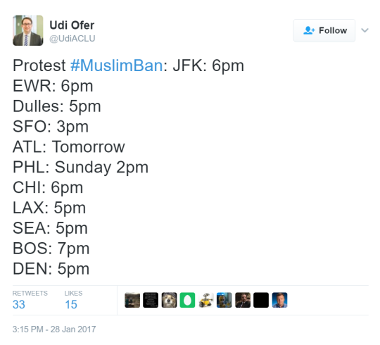 lokgifsandmusings:  figsandnewtons:  figsandnewtons:  figsandnewtons:  If you’re in NYC, get to JFK terminal 4, now. Protest at PHL terminal A tomorrow 2-4pm.   Boom. GET OUT THERE.  Also, if you’re in NYC, the protests at JFK worked to the point
