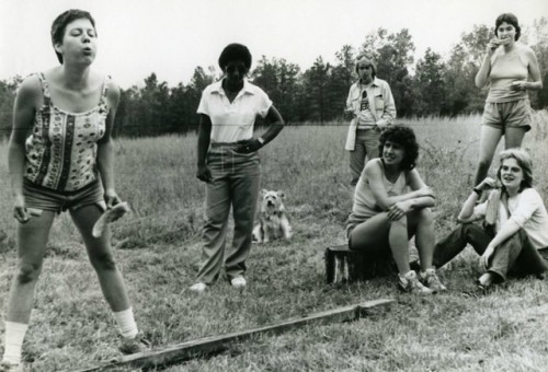 “Dyke Olympics,” North Carolina (1983): A one-day all-lesbian womyn’s land event. Photos by Elaine M