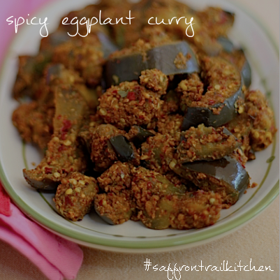 Glammed up eggplant curry using a fresh ground spice-lentil mix