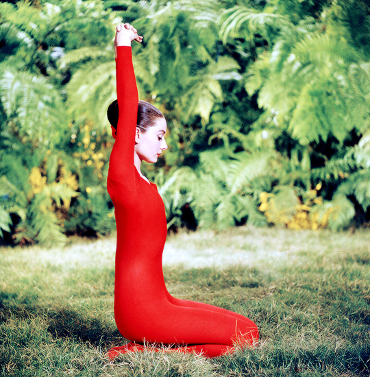 deforest: Audrey Hepburn on the set of Green Mansions performing a series of exercises