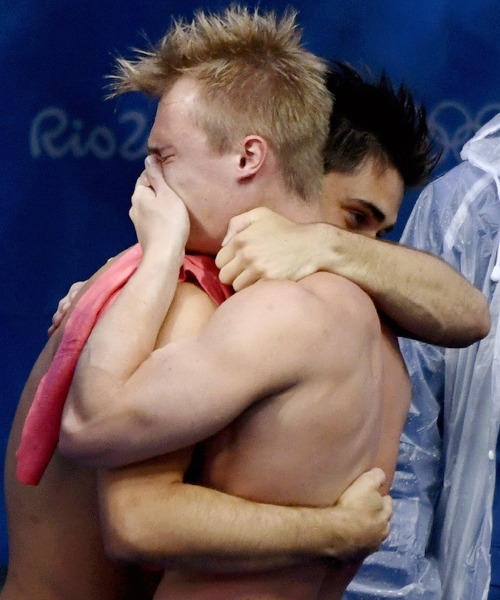 tomrdaleys: Great Britain’s Jack Laugher and Chris Mears celebrate their victory at the end of