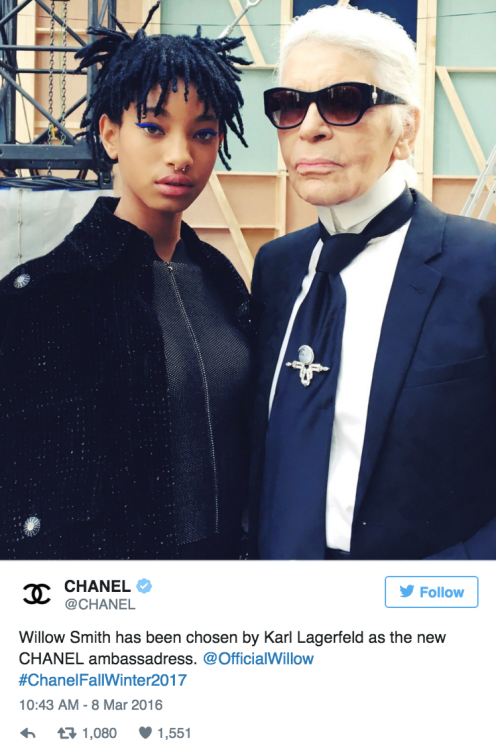 this-is-life-actually:Willow Smith named Chanel ambassador to “expand the perceptions of beaut