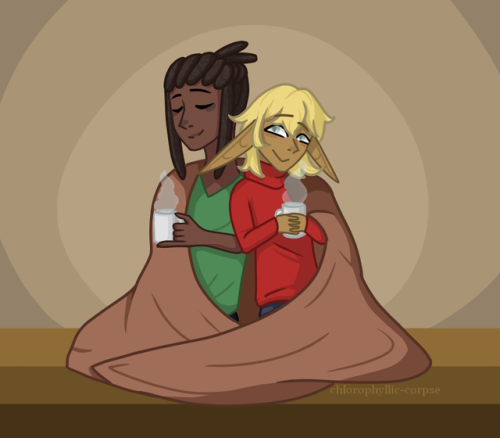 chlorophyllic-corpse: [ ID: A digital drawing of Kravitz and Taako. They’re sitting on the flo
