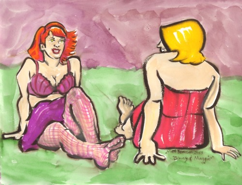 Drawings of both Maggie Maraschino and Ginny Nightshade done at Dr. Sketchy’s Boston.    Ink and watercolor on paper, 11"x14",  Matt Bernson 2013