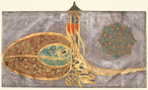 cma-islamic-art: Tughra: Shah Muhammad bin Ibrahim Khan, al-muzaffar daima (Sultan Mehmed, son of Ib