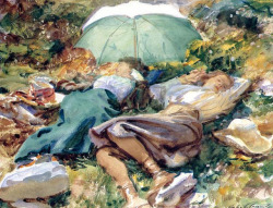 artist-sargent:  A Siesta, 1907, John Singer SargentSize: 53.34x40.64 cmMedium: watercolor, paper