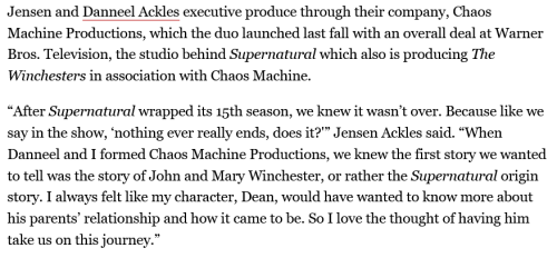 dailydanneelackles:Chaos Machine Productions is producing a Supernatural prequel series focused on J