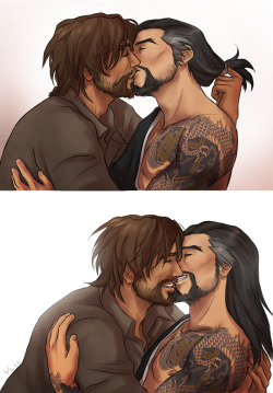 siderealsingularity: spader7: i think drawing this added like 10 years to my lifespan This is so heartwarming… Have some McHanzo love to make your day cozy &lt;3 