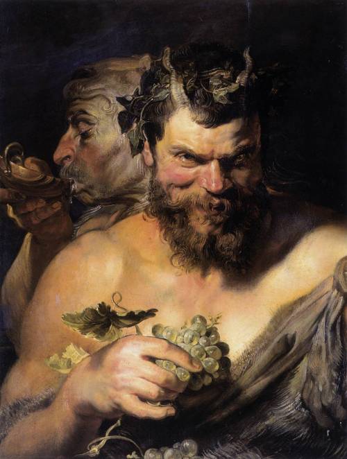 artist-rubens:Two Satyrs, 1619, Peter Paul RubensMedium: oil,wood
