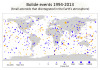 Map of where asteroids have disintegrated in Earth’s atmosphere, 1994-2013.
This diagram maps the data gathered from 1994-2013 on small asteroids impacting Earth’s atmosphere to create very bright meteors, technically called “bolides” and commonly...