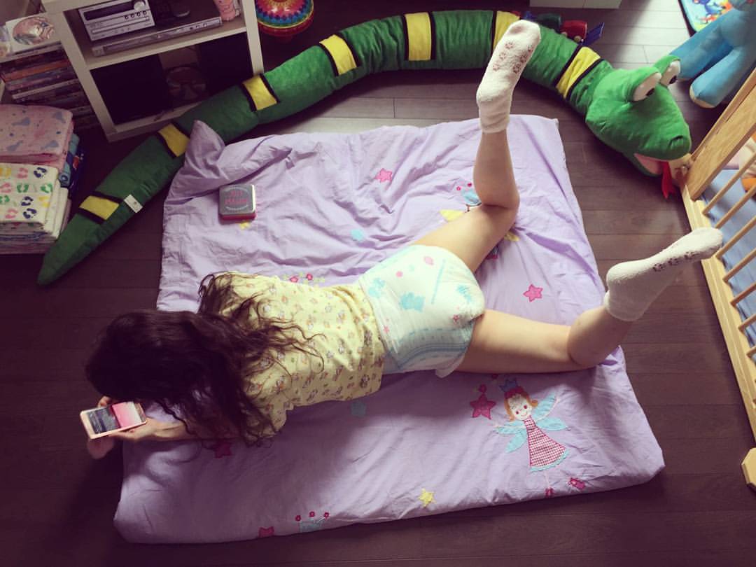 I&rsquo;m doing my homework - really!!   #abdl #abdlgirls #emmaabdlgirl #diapergirls