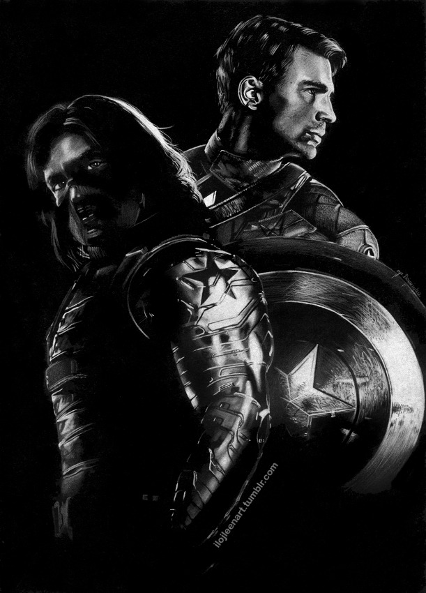 ilojleenart:  A drawing of Captain America and Winter Soldier / Chris Evans and Sebastian