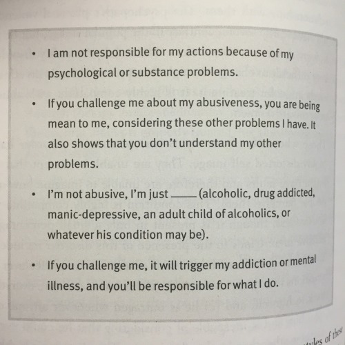 fromond:  staghunts:  I bought the book after seeing a post quoting it float around Tumblr. Not bedtime reading.  I wanted to post these types because while most of us are familiar with the philanderer or hyper masculine abuser, it’s important to recogniz