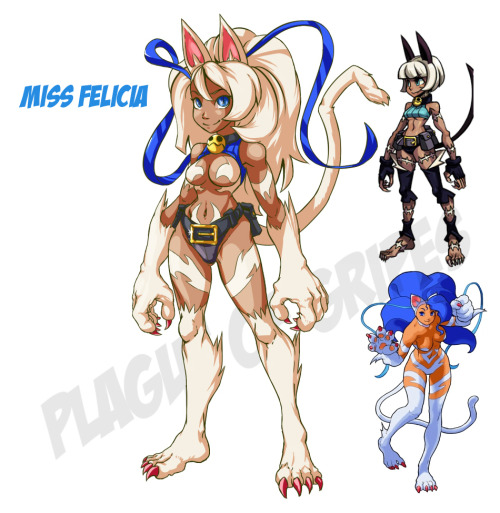 “Miss Felicia.” A combination of Miss Fortune from Skullgirls and Felicia from Darkstalkers. Return of the buckle panties. They never stop looking good. Now even more pointless than before! Again, somewhat straight-forward for a combination.