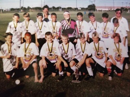 bradleyjamesisdaman: Bradley James (front row, end left) and his soccer team in Florida, circa 1994-