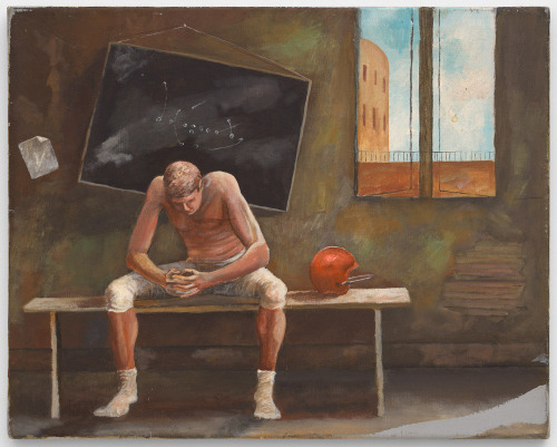 thunderstruck9:  Ernie Barnes (American, 1938-2009), Untitled: Locker Room, Player Sitting, 1969. Acrylic on canvas, 40.6 x 50.8 cm.