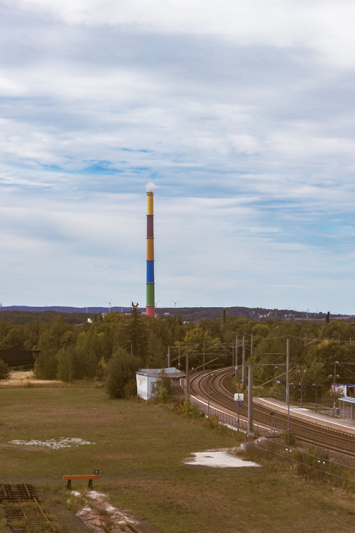 From a distance the world looks blue and green….Colorful chimney.