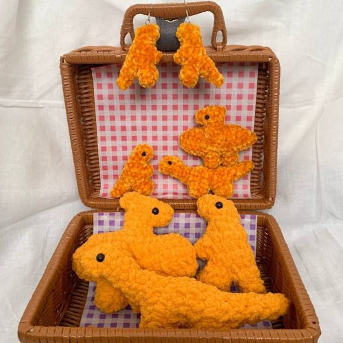 Crochet Dino Dinosaur Nuggies Plush Earrings // Jionvsus