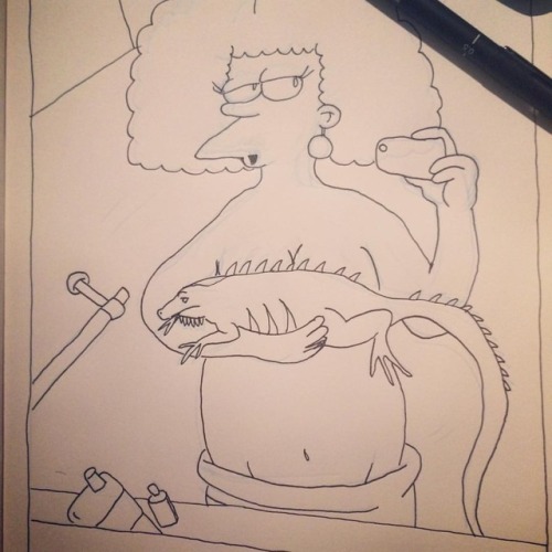 Selma and jub-jub. Came out a little wonky but I don’t hate it. #thesimpsons #selmabouvier #jubjub #