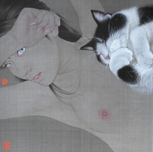 Shen Ning aka 沈宁 (Chinese, b. 1976, Xuzhou, Jiangsu, China) - Cat  Chinese Paintings: Ink, Color, Br