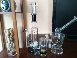 My lil’ rigs &amp; new friction disk ashcatcher! All cleaned; ready to go. 