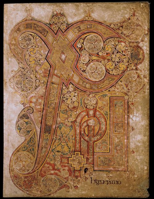 art2202:Chi Rho Iota, Book of Matthew (1:18), from the Book of Kells, ca. 800. Ink and pigments on v