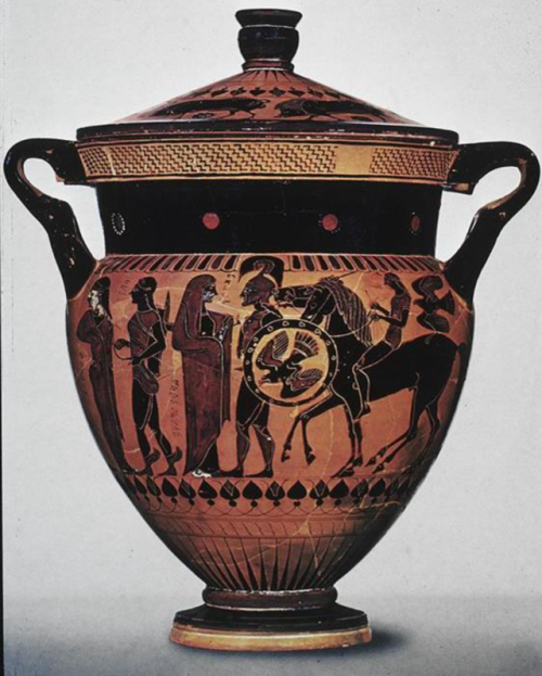 Krater with Hector and Andromache and Helen and Paris, black-figure on ceramic, from Vulci, ca. 540 