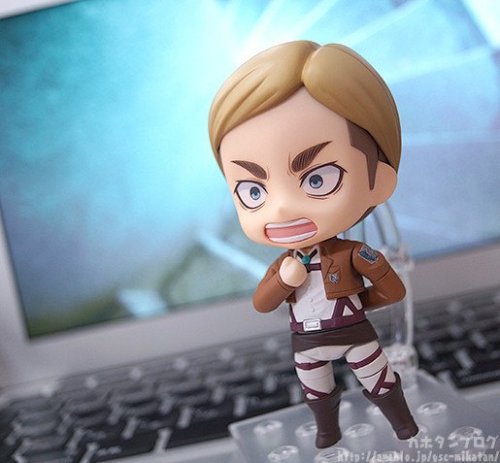 New images of Good Smile Company’s upcoming Erwin Nendoroid - finally colored!!ETA: Added more images! Release date is currently set for January 2018.ETA #2: Added additional image of Erwin sans arm!More details are available here at @snkmerchandiseMore