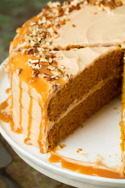 do-not-touch-my-food:  Browned Butter Pumpkin Cake with Salted Caramel Frosting 