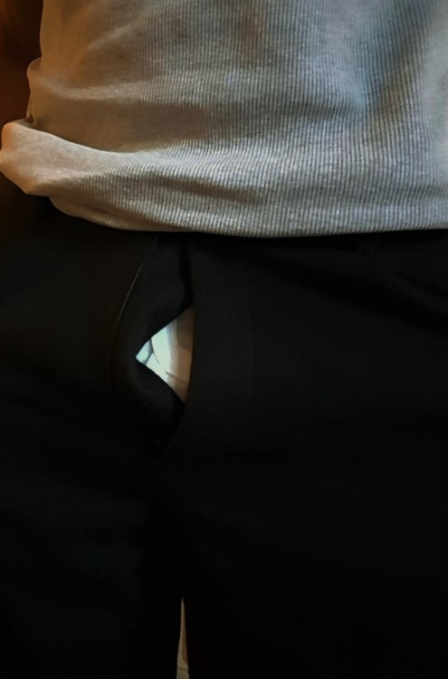silvertopdaddyspanker:Open zip with white Y-Fronts showing…..