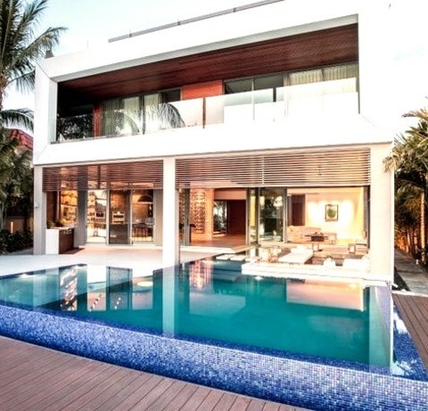 Modern Pool - PoolLarge Contemporary Backyard Infinity Pool Design With Decking
