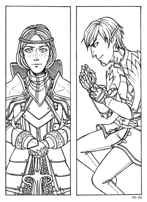 marieriina:  Dragon Age  2 companions~ I will be coloring these later but I really liked the lineart so I’m showing these too. At first I was only going to draw Aveline but ended up doing everyone. 