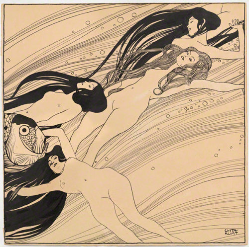 vergen: Fish Blood by Gustav Klimt, 1897–98. Brush and black ink, black chalk, heightened with white