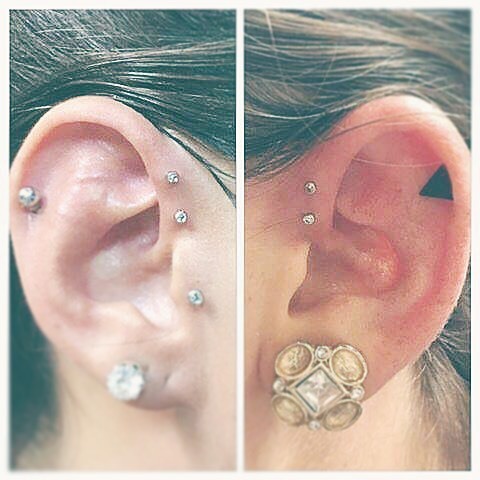 Two sets of forward helix piercings from last night! (at Blue Byrd Tattoo)