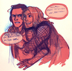 Hasty doodle of Thor/Loki done at Starbucks today. I know it&rsquo;s terrible quality-wise, but I think it&rsquo;s cute. @_@